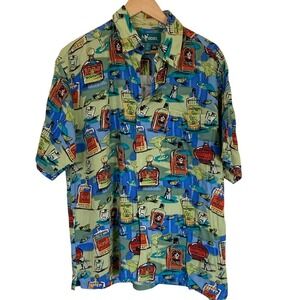 Big Dog Mens Cocktail Alcohol Print Men's Button Up Shirt Size S/M Vibrant Color